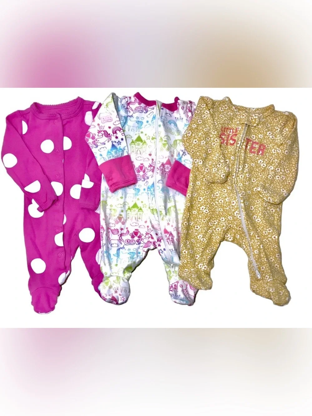 Carter's Baby Girls Newborn 3 Footed Sleepers 3 Beanie Caps Bodysuit 7 Piece Lot